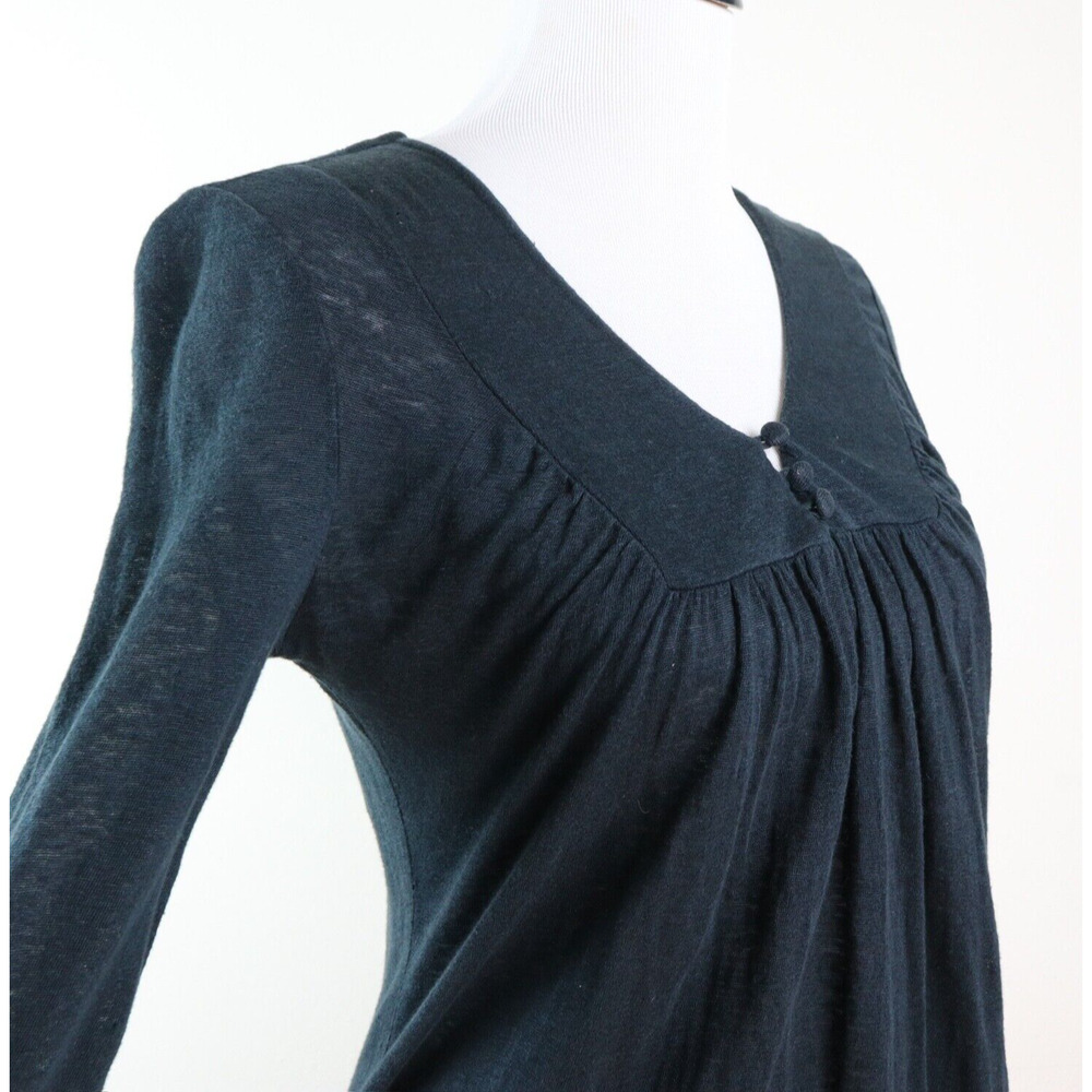Joie Size S 100% Linen Henley Peasant Blouse Slub Knit Washed Black - Picture 6 of 9